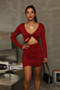 autumn new 2 color2 stretch v-neck hollow sexy bodycon dress_Rose Red