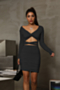 pure color autumn new stretch crossed v-neck hollow pleated sexy elegant bodycon dress_Black