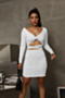 pure color autumn new stretch crossed v-neck hollow pleated sexy elegant bodycon dress_Black_White