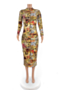 autumn new 2 colors leopard print stretch stylish midi dress_Pink_Yellow