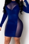 autumn winter new see through mesh and corduroy spliced stretch back zip-up sexy elegant mini dress_Black_Blue