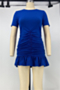 plus size solid color stretch pleated ruffle design stylish casual mini dress_Magenta_Blue
