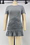 plus size solid color stretch pleated ruffle design stylish casual mini dress_Magenta_Blue_Gray