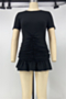plus size solid color stretch pleated ruffle design stylish casual mini dress_Magenta_Blue_Gray_Black