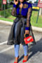 new stylish solid color spliced mesh see through zip-up loose dress (with belt)_Black_Blue
