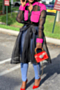 new stylish solid color spliced mesh see through zip-up loose dress (with belt)_Black_Blue_Magenta