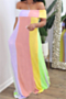 plus size summer multicolor batch printing off-shoulder stretch loose dress_Purple_Pink_Yellow