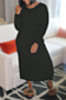 plus size 4 colors solid color autumn casual simple new fashion stretch dress_Black