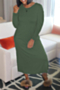 plus size 4 colors solid color autumn casual simple new fashion stretch dress_Black_Rose Red_Gray_Green