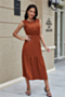new stylish summer solid color sleeveless simple inelastic chiffon dress_Black_Brown