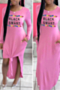 plus size new stylish autumn letter printing 3 colors split irregular stretch dress_Black_White_Pink