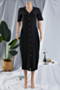 new stylish summer solid color single breasted v-neck stretch simple dress_Black