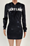 plus size 4 colors hooded pocket “lucky label” letter printing new stylish dress_Black
