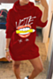 plus size pattern and letter printing hooded autumn casual straight dress_Black_White_Rose Red