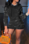 plus size 4 colors autumn batch printing hooded stylish casual mini dress_Black