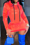 plus size 4 colors autumn batch printing hooded stylish casual mini dress_Black_Red