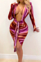 new stylish autumn deep v-neck lace-up stretch fit slim dress_Rose Red