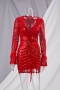 plus size 4 colors deep v-neck nightclub mesh sequin feather stretch slim dress_Black_White_Red