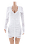 plus size 4 colors deep v-neck nightclub mesh sequin feather stretch slim dress_Black_White