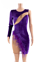 new stylish one sleeve solid color spliced mesh feather sexy stretch slim dress_Black_Rose Red_Purple