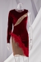 new stylish one sleeve solid color spliced mesh feather sexy stretch slim dress_Black_Rose Red