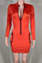 three colors autumn new stylish solid color zip-up pockets stretch slim dress_Black_Magenta_Red