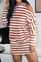new stylish autumn streak batch printing hollow out round neck loose dress_Red