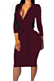 autumn three colors plus size zip-up solid color simple tight slim dress(with belt)_Black_Rose Red