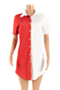 plus size three colors contrast color printing single breasted summer shirt dress_Black_Red