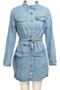 autumn plus size single breasted casual new fashion denim dress (with belt)_Sky Blue