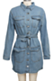 autumn plus size single breasted casual new fashion denim dress (with belt)_Sky Blue_Blue