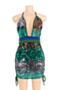 plus size summer 3 color contrast stitching sequin lace-up sexy slim dress_Blue_Magenta_Green