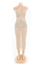 plus size two colors see through mesh stretch sling rhinestones decorative sexy elegant dress with bodysuit_Beige