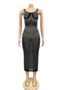 plus size two colors see through mesh stretch sling rhinestones decorative sexy elegant dress with bodysuit_Beige_Black