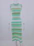 spring summer new stripes knitted stretch stylish high quality midi dress_Pink_Green