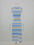 spring summer new stripes knitted stretch stylish high quality midi dress_Pink_Green_Blue