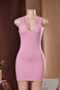 summer plus size solid color stretch low-cut sexy simple hot bodycon dress_White_Pink