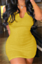 summer plus size solid color stretch low-cut sexy simple hot bodycon dress_White_Pink_Yellow