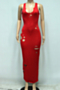 plus size solid color stretch low-cut holes sexy dress_White_Yellow_Red