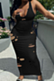 plus size solid color stretch low-cut holes sexy dress_White_Yellow_Red_Black