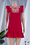 summer new three color inelastic fabric embroidered ruffle stylish dress_Red