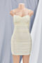 summer solid color stretch low-cut sling pleated sexy bodycon mini dress_Rose Red_Beige