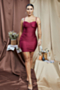 summer solid color stretch low-cut sling pleated sexy bodycon mini dress_Rose Red