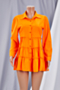 autumn new plus size inelastic single-breasted ruffle stylish mini shirtdress_White_Orange