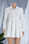 autumn new plus size inelastic single-breasted ruffle stylish mini shirtdress_White