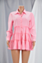autumn new plus size inelastic single-breasted ruffle stylish mini shirtdress (new added colors)_White_Pink