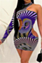 plus size long sleeve printing hollow out new stylish slim sexy dress_Purple