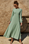 solid color new stylish round neck chiffon inelastic loose casual dress_Light Green