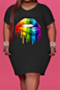plus size multicolor lip printing 6 colors v-neck simple loose oversized casual dress_White_Magenta_Red_Green_Sky Blue_Black