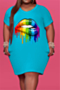 plus size multicolor lip printing 6 colors v-neck simple loose oversized casual dress_White_Magenta_Red_Green_Sky Blue
